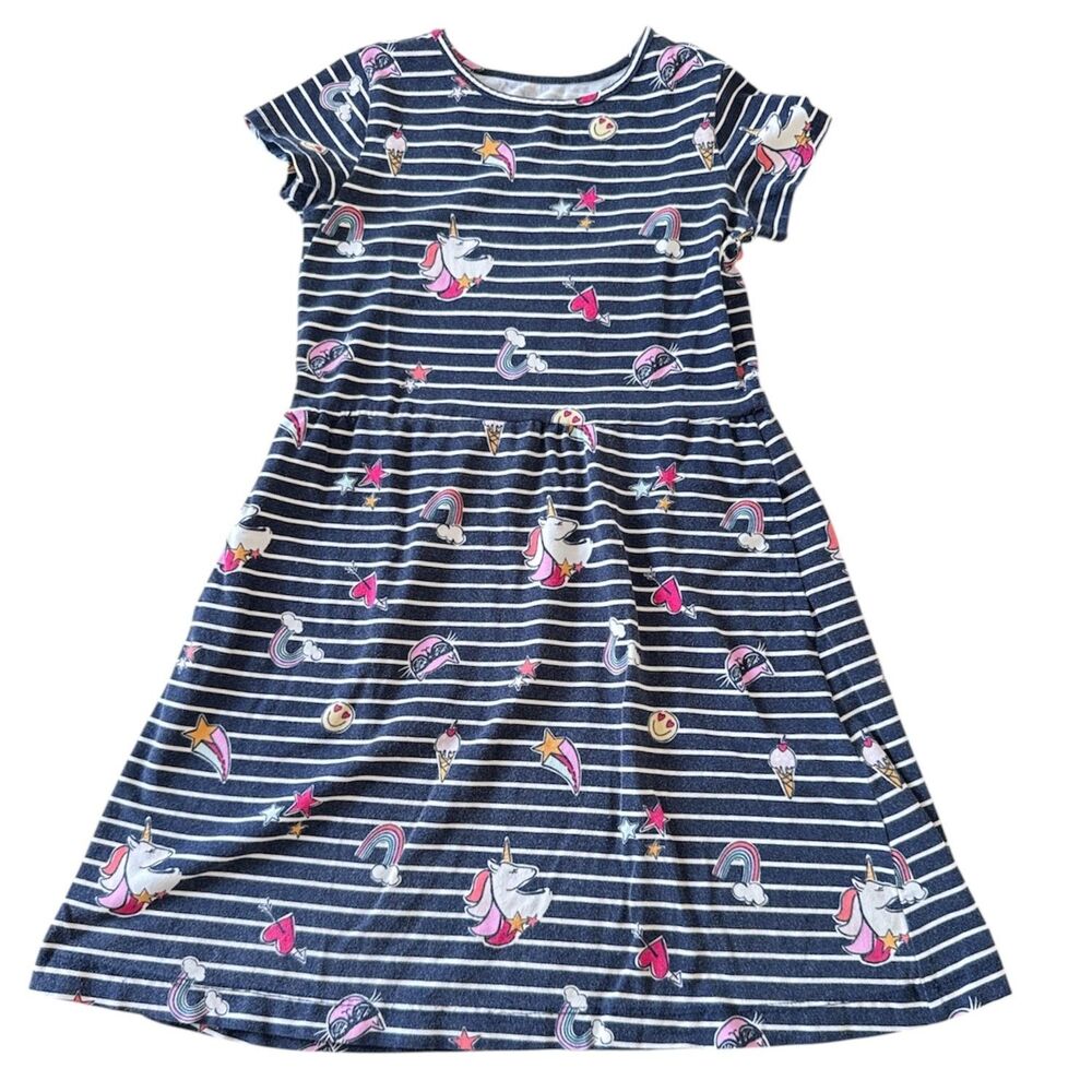 Rumi + Ryder Girls Dress Size Small 6-7 Short Sleeve Pockets Unicorn Rainbow Cat
